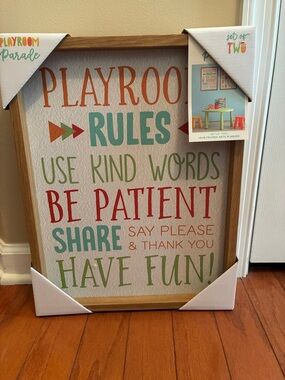 NWT set of 2 Playroom Rules Framed Wall Art - Multicolor Text
